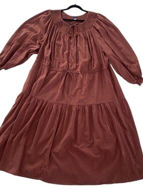 Old Navy 4X Plus Waist Defined Crinkle Textured Long Sleeve Midi‎ Dress Smocked